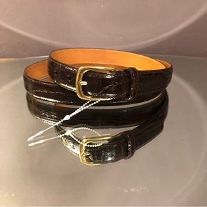 New Belt Old Money Brighton “Croco”Brown Leather Brass Buckle 42 Made in USA